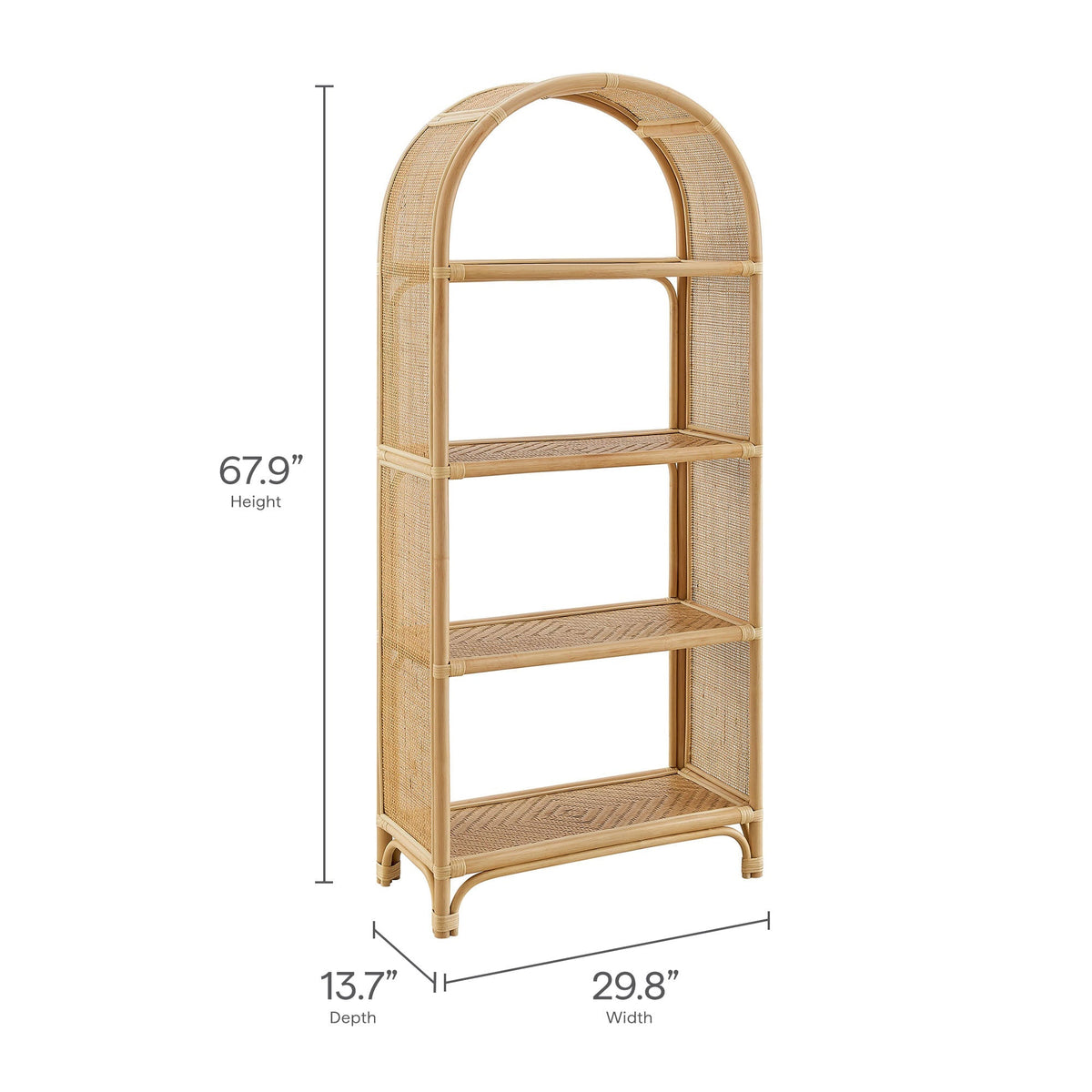Celeste 67in tall arched natural rattan bookshelf by Modway for living room on Tampa Home & Garden Store