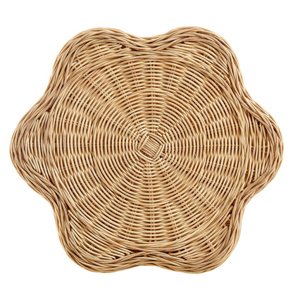 Erika scalloped natural rattan side table, woven beige texture on Tampa Home & Garden Store