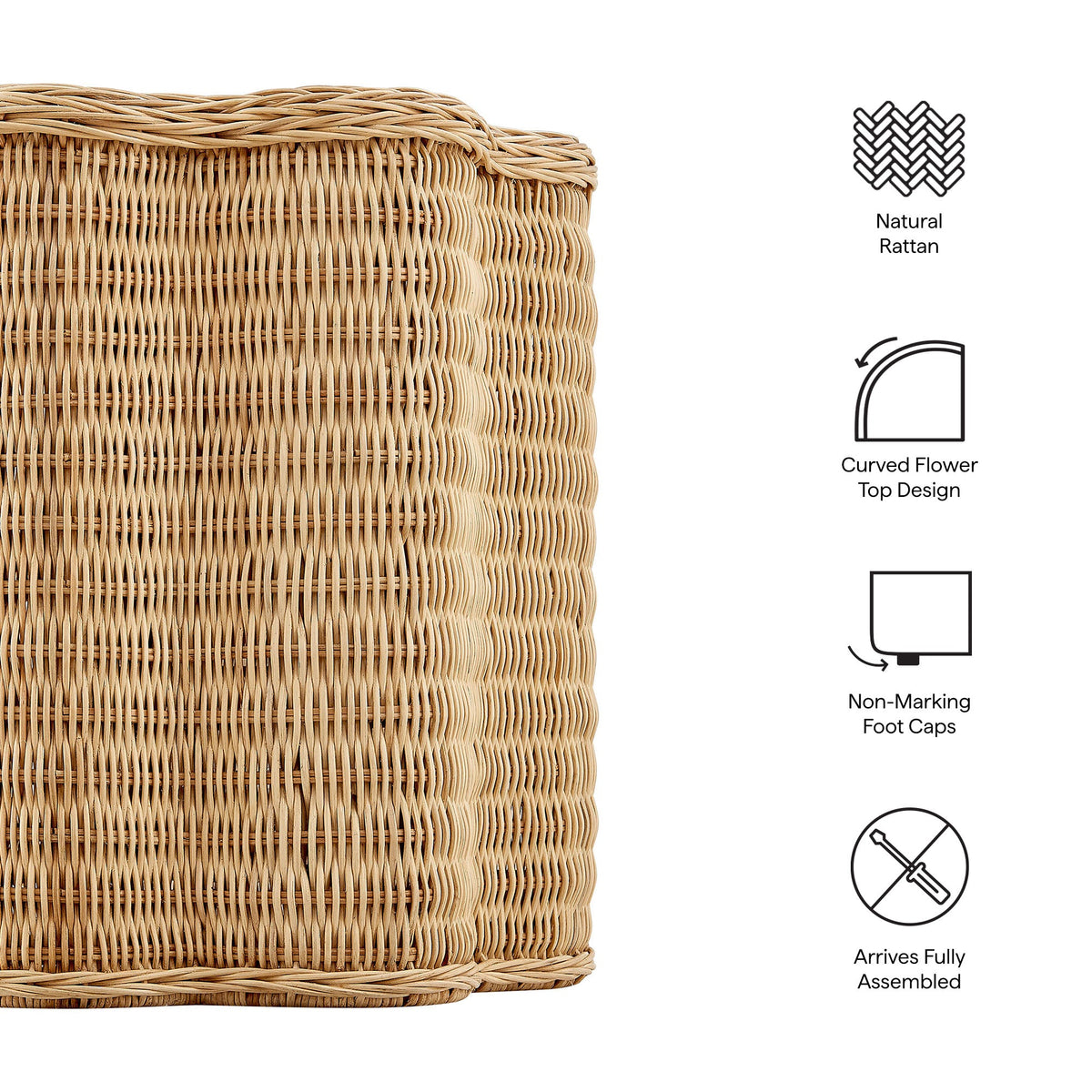 Erika Scalloped Natural Rattan Side Table by Modway, natural woven rattan finish on Tampa Home & Garden Store