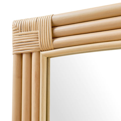 Corsica curved rectangle rattan wall mirror by Modway in natural wicker with woven corner detail on Tampa Home & Garden Store