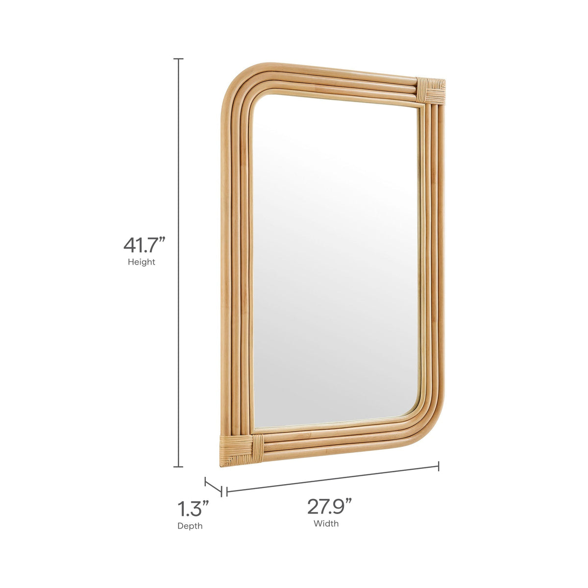 Corsica curved rectangle rattan wall mirror natural bamboo frame 41.7in tall by 27.9in wide on Tampa Home & Garden Store