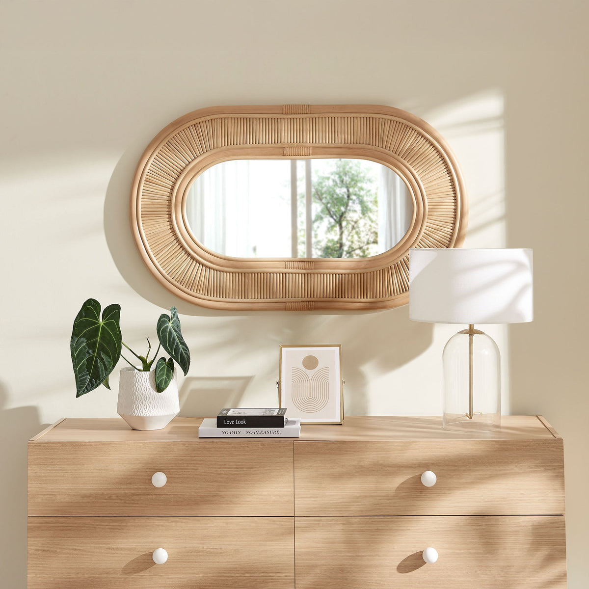 Sovana Oval Rattan Wall Mirror by Modway, natural woven rattan frame on Tampa Home & Garden Store