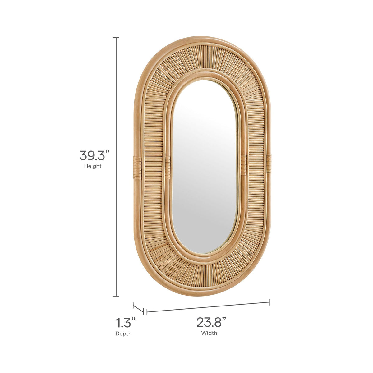 Sovana oval rattan wall mirror by Modway, natural finish with layered rattan frame 23.8x39.3 in on Tampa Home & Garden Store