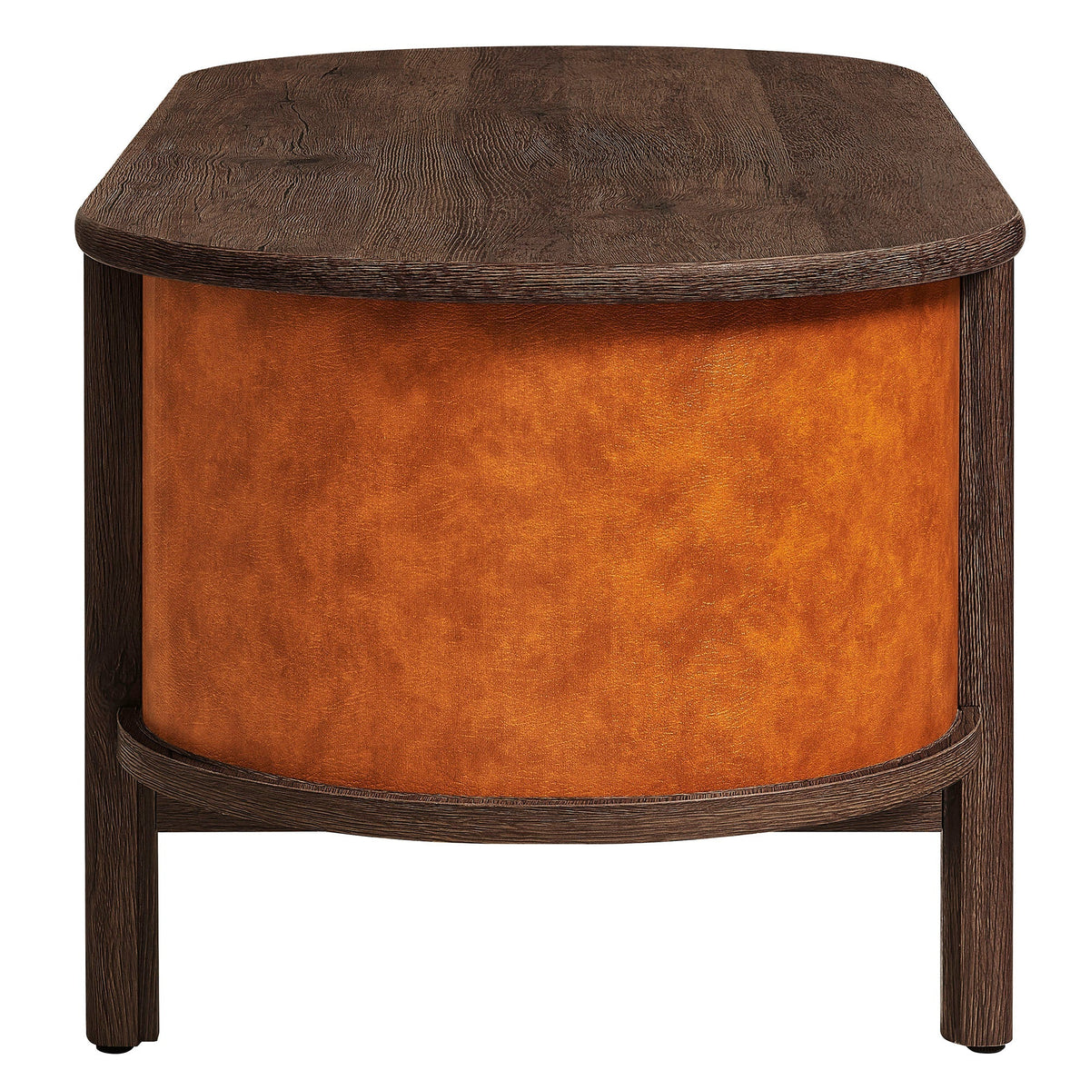 Coralie curved vegan leather oval coffee table with dark wood top orange by HouseOfZazla on Tampa Home & Garden Store