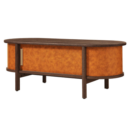 Coralie curved vegan leather oval coffee table by Modway with dark wood frame and orange on Tampa Home & Garden Store