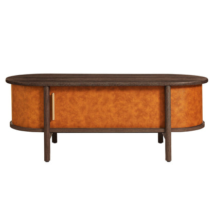 Coralie curved vegan leather oval coffee table by Modway, dark wood top with leather base on Tampa Home & Garden Store