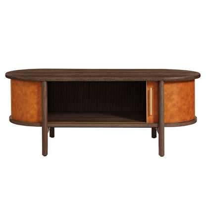 Coralie curved vegan leather oval coffee table with wood top and leather sides by Modway on Tampa Home & Garden Store