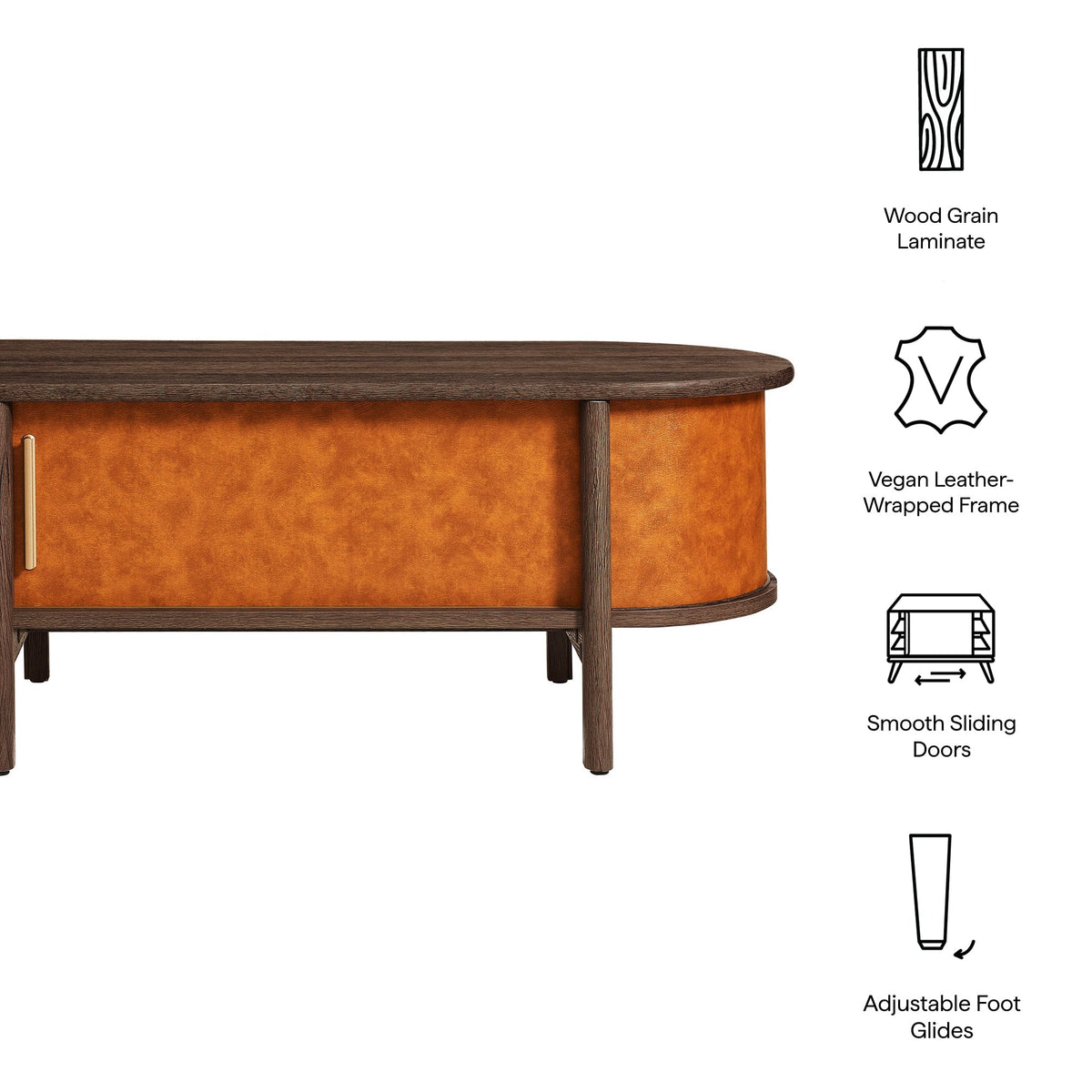 Coralie curved vegan leather oval coffee table with dark wood frame by Modway on Tampa Home & Garden Store