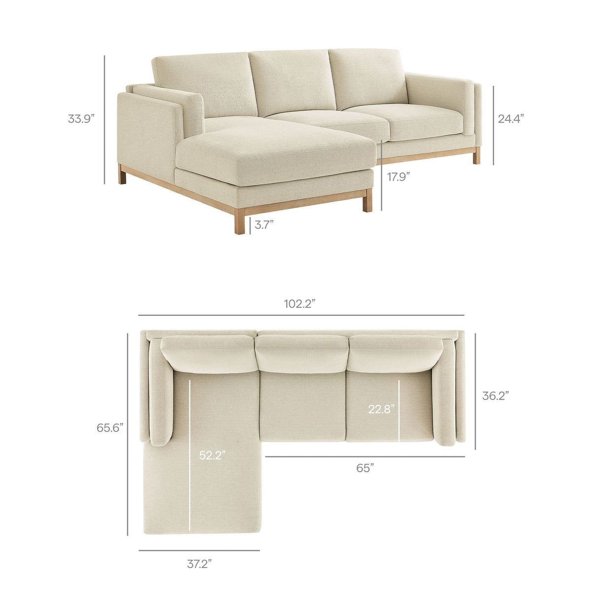 Roscoe left-facing beige fabric sectional sofa with chaise by Modway HouseOfZazla on Tampa Home & Garden Store