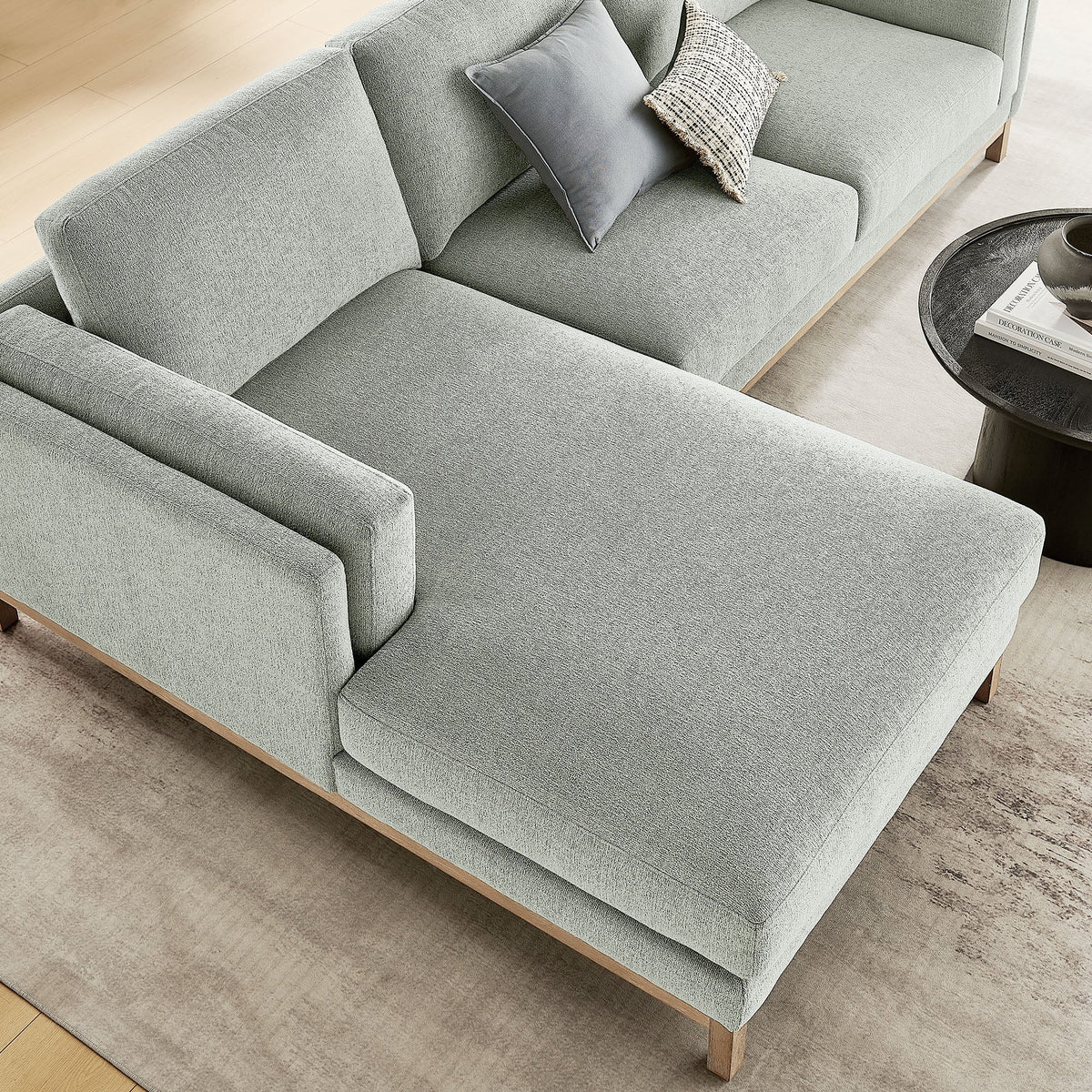Roscoe left-facing fabric sectional sofa with chaise in gray-blue upholstery by HouseOfZazla on Tampa Home & Garden Store