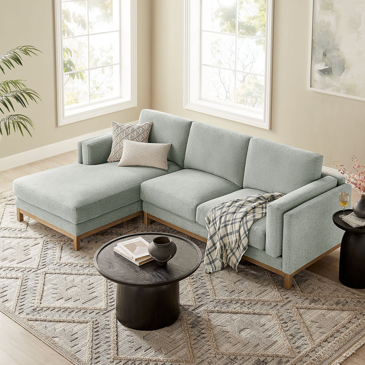 Roscoe left-facing fabric sectional sofa with chaise in pale blue-gray upholstery by Modway on Tampa Home & Garden Store