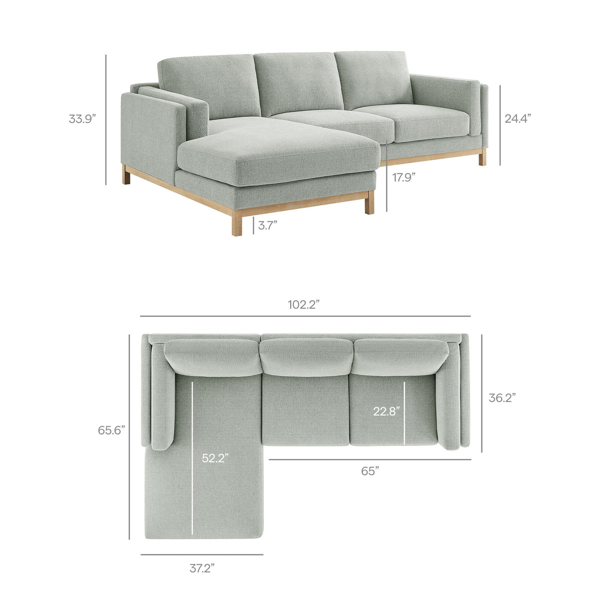 Roscoe left-facing fabric sectional sofa with chaise in light gray upholstery by Modway on Tampa Home & Garden Store