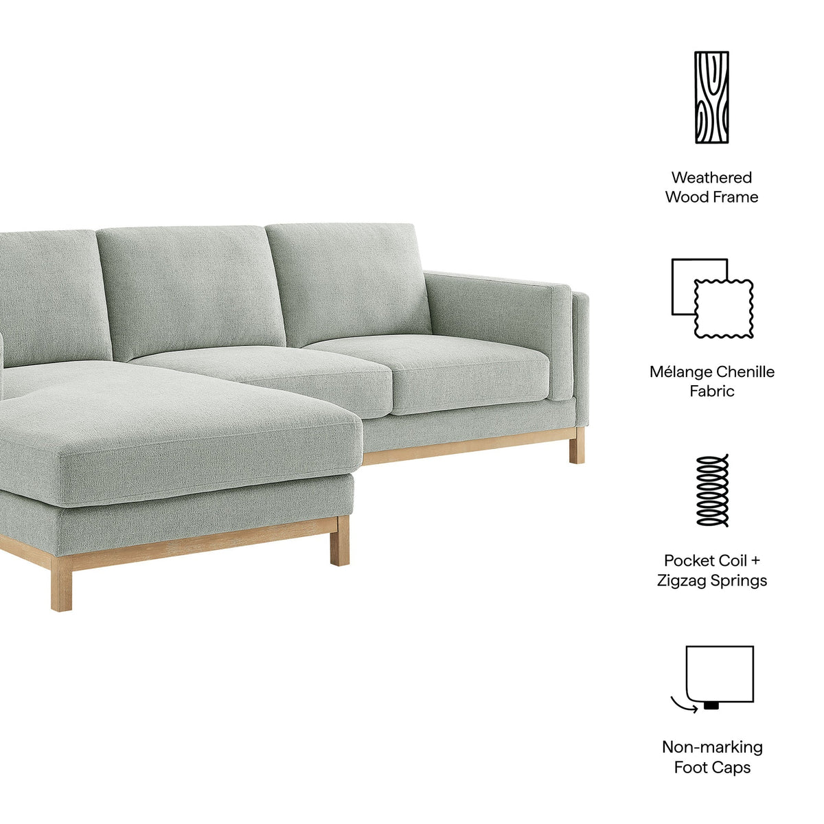 Roscoe left-facing fabric sectional sofa with chaise Mélange Chenille on weathered wood frame on Tampa Home & Garden Store