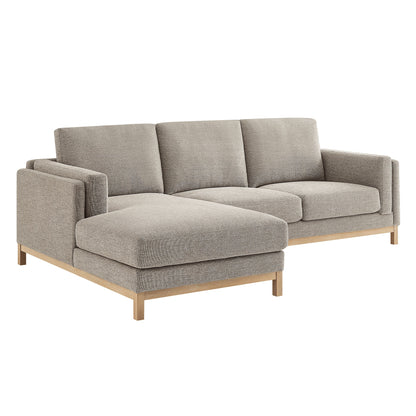 Roscoe left-facing fabric sectional sofa with chaise in light gray upholstery with wood legs on Tampa Home & Garden Store