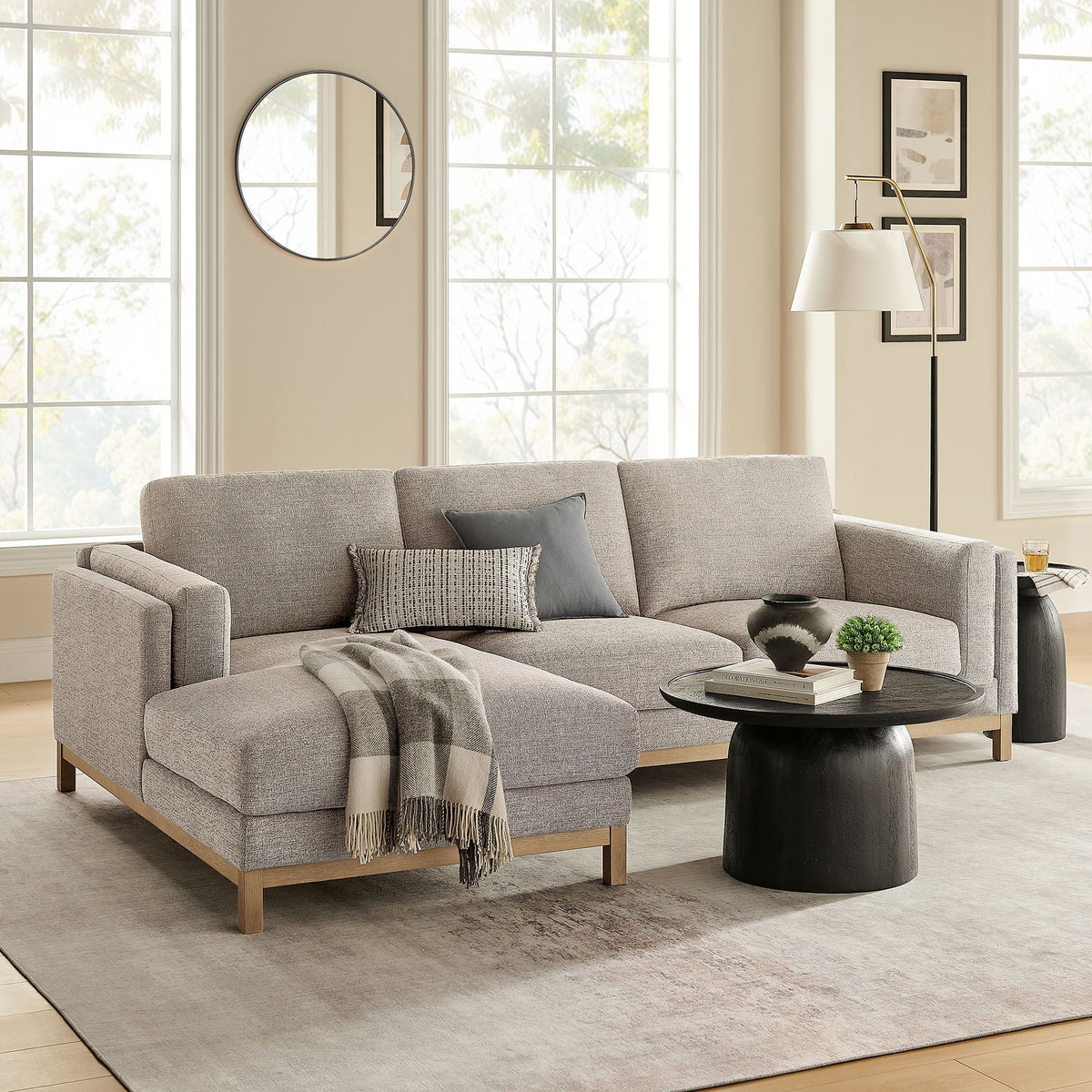 Roscoe left-facing fabric sectional sofa with chaise in light gray by Modway on Tampa Home & Garden Store