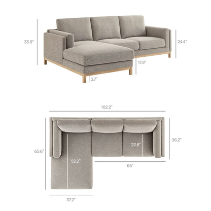 Roscoe left-facing fabric sectional sofa with chaise beige upholstery by Modway on Tampa Home & Garden Store