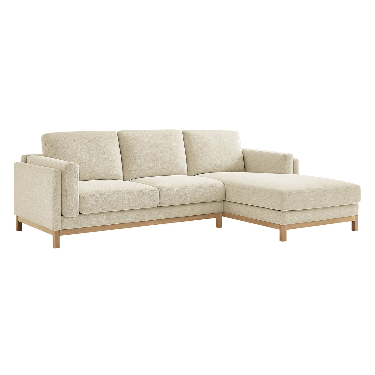Roscoe right-facing beige fabric sectional sofa with chaise on light wood legs by Modway on Tampa Home & Garden Store