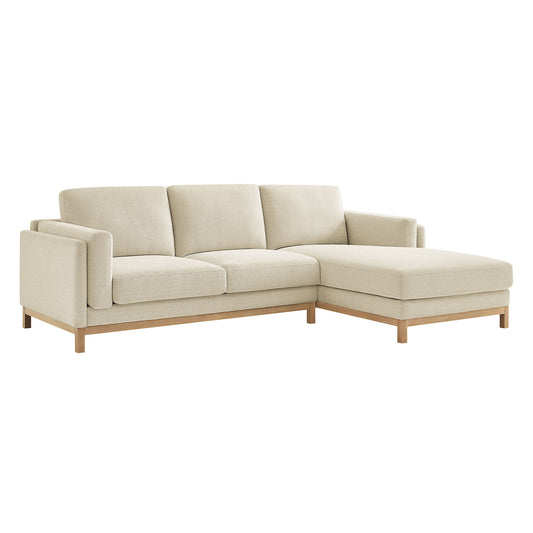 Roscoe right-facing beige fabric sectional sofa with chaise on light wood legs by Modway on Tampa Home & Garden Store