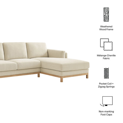 Roscoe right-facing fabric sectional sofa with chaise in beige fabric, wooden legs on Tampa Home & Garden Store