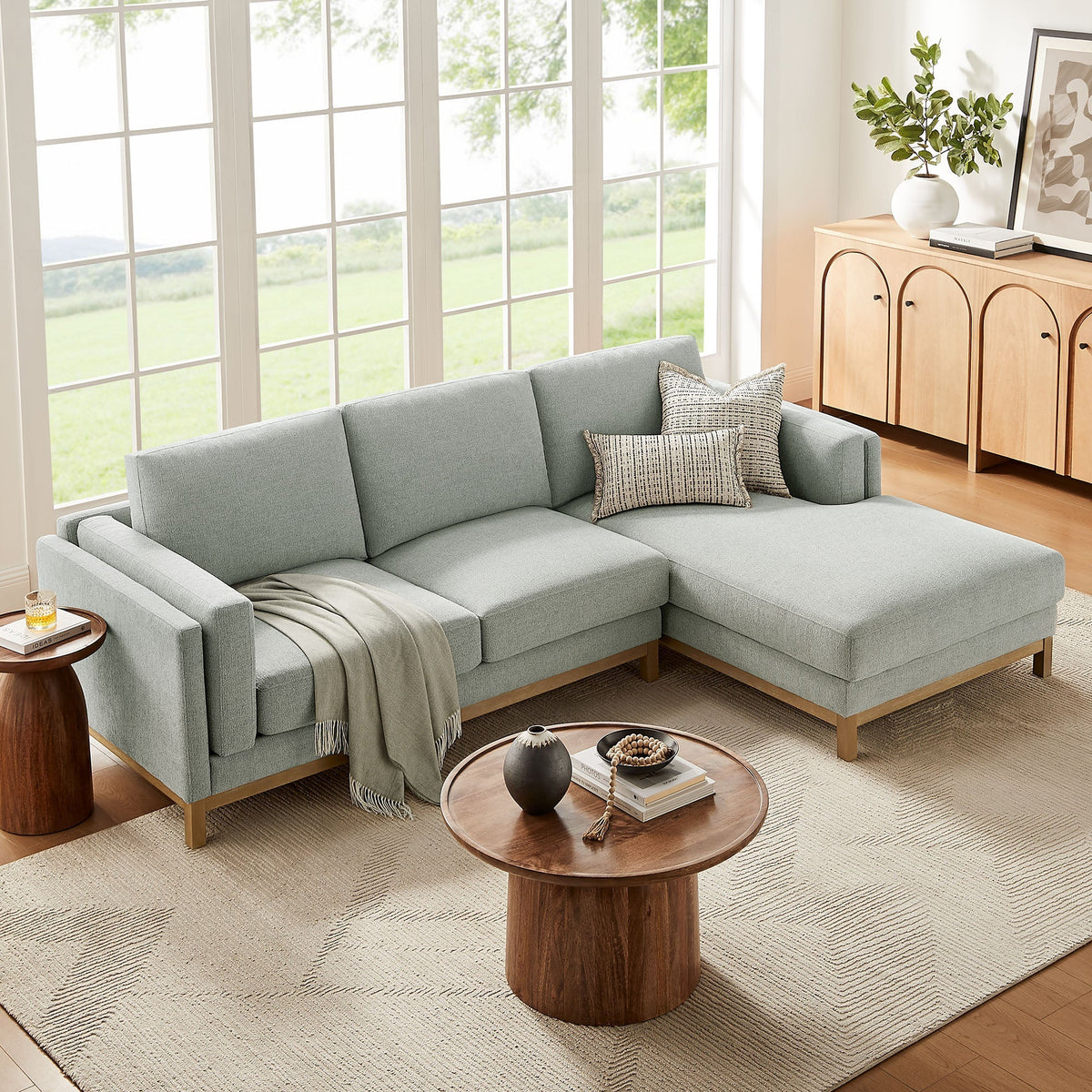 Roscoe right-facing fabric sectional sofa with chaise by Modway in soft blue-gray on Tampa Home & Garden Store