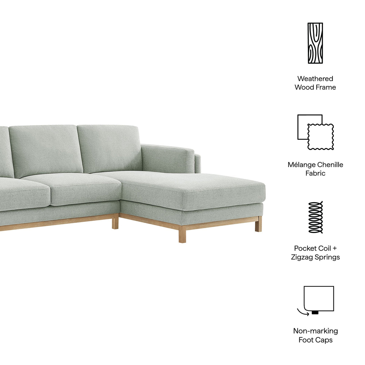 Roscoe right-facing fabric sectional sofa with chaise gray fabric wood base HouseOfZazla on Tampa Home & Garden Store