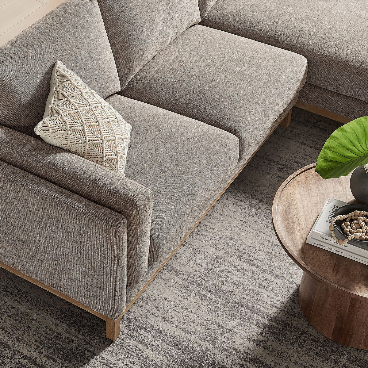 Roscoe right-facing fabric sectional sofa with chaise in beige textured upholstery by Modway on Tampa Home & Garden Store