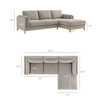 Roscoe right-facing fabric sectional sofa with chaise taupe fabric and wood legs by Modway on Tampa Home & Garden Store