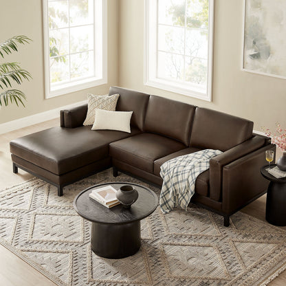 Roscoe left-facing vegan leather sectional sofa with chaise, brown HouseOfZazla in living room on Tampa Home & Garden Store