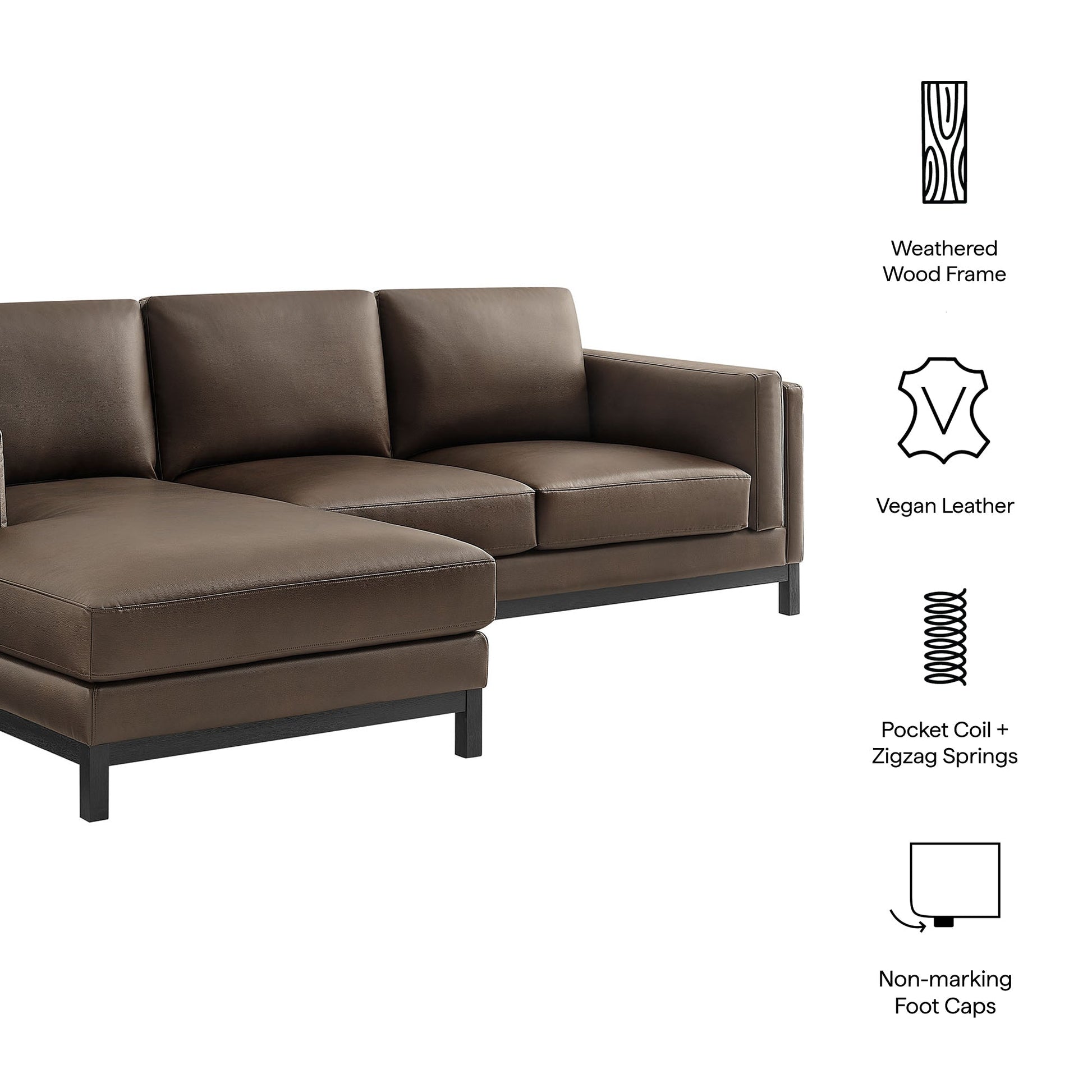 Roscoe Left-Facing Vegan Leather Sectional Sofa with Chaise, brown by HouseOfZazla on Tampa Home & Garden Store