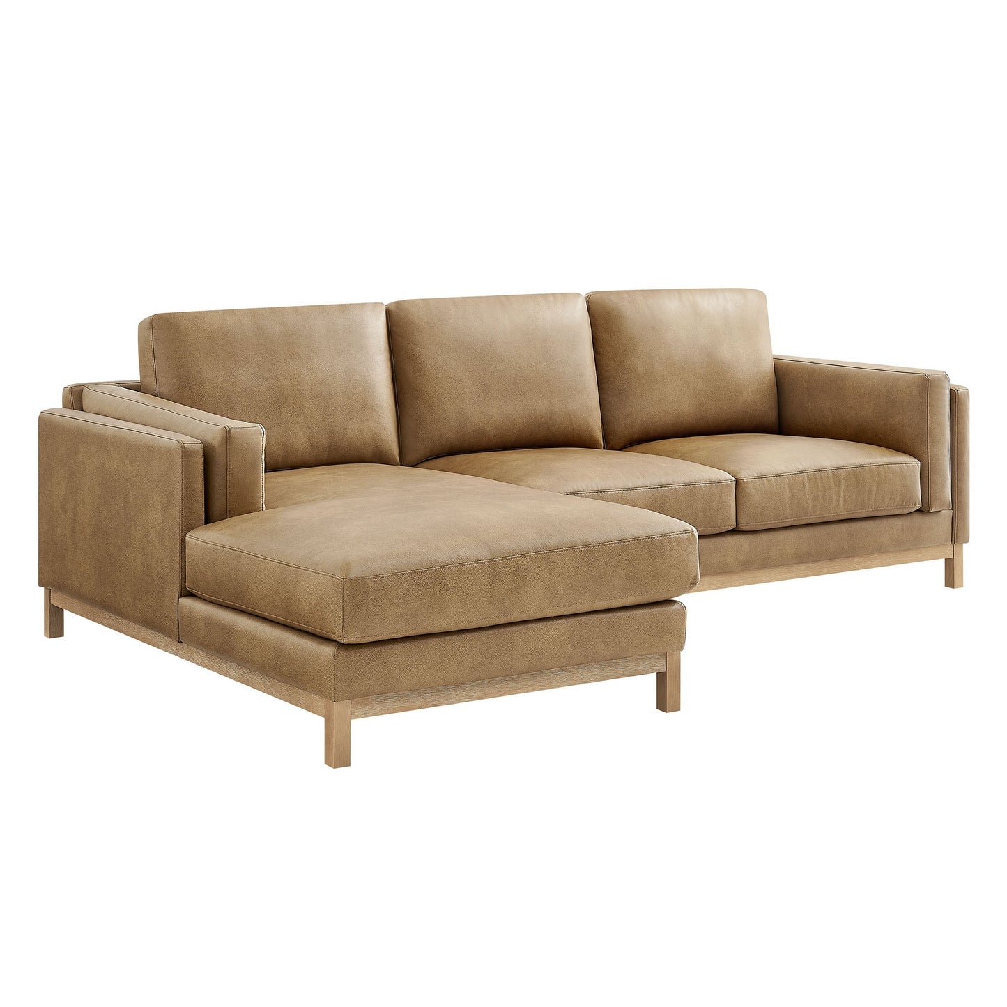 Roscoe left-facing vegan leather sectional sofa with chaise in tan by HouseOfZazla on Tampa Home & Garden Store