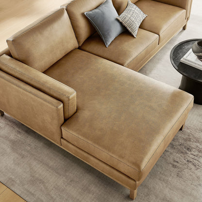 Roscoe left-facing vegan leather sectional sofa with chaise in tan by HouseOfZazla on Tampa Home & Garden Store
