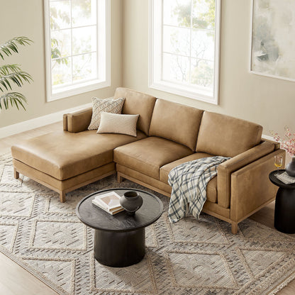 Roscoe left-facing vegan leather sectional sofa with chaise in tan by HouseOfZazla on Tampa Home & Garden Store
