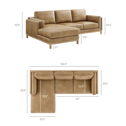 Roscoe left-facing vegan leather sectional sofa with chaise in tan by HouseOfZazla on Tampa Home & Garden Store