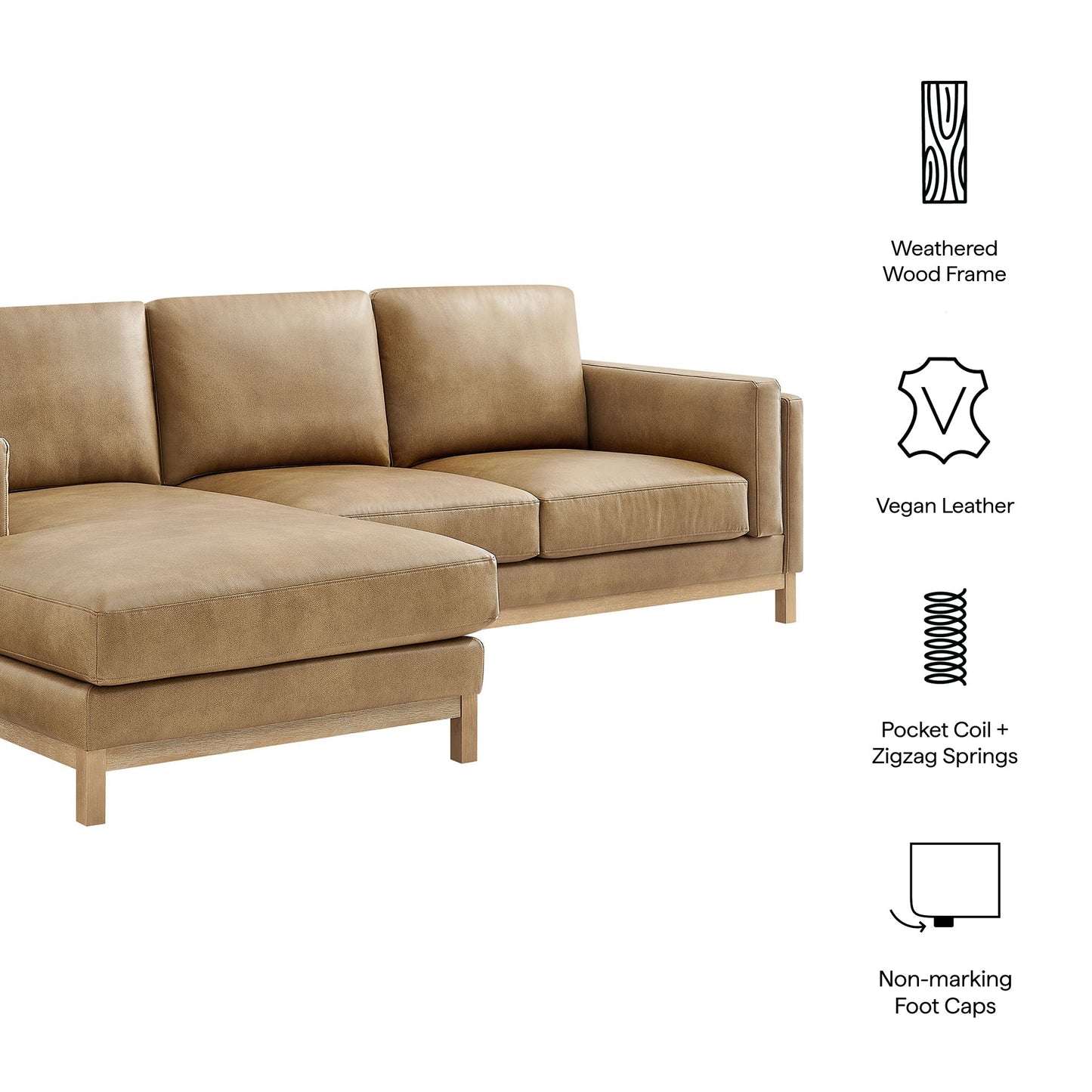 Roscoe Left-Facing Vegan Leather Sectional Sofa with Chaise in tan by HouseOfZazla on Tampa Home & Garden Store