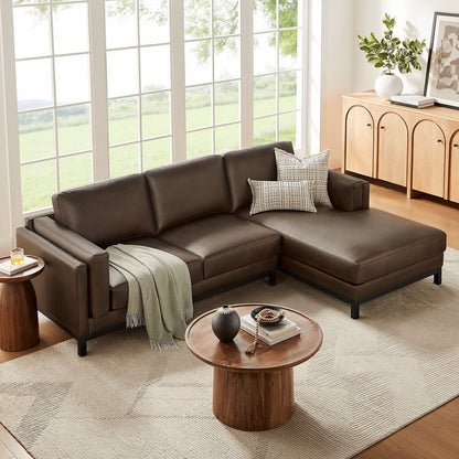 Roscoe right-facing vegan leather sectional sofa with chaise, dark brown on Tampa Home & Garden Store