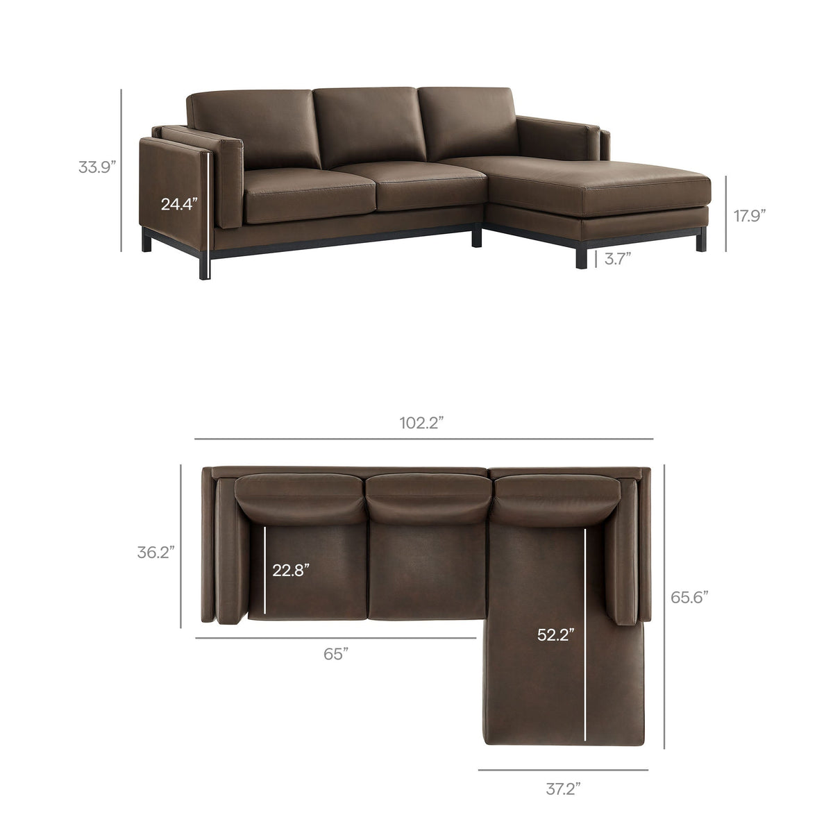 Roscoe right-facing vegan leather sectional sofa with chaise in brown by Modway HouseOfZazla on Tampa Home & Garden Store