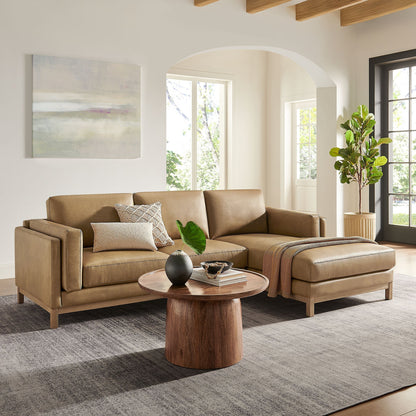Roscoe right-facing vegan leather sectional sofa with chaise in tan on Tampa Home & Garden Store