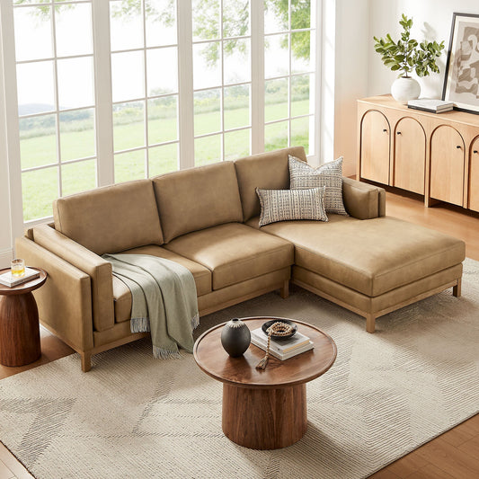 Roscoe right-facing vegan leather sectional sofa with chaise in taupe by HouseOfZazla on Tampa Home & Garden Store