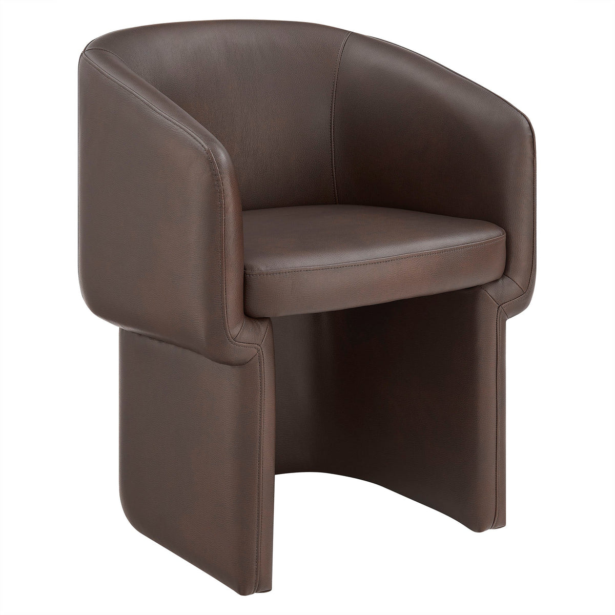 Verity Barrel Back vegan leather dining chair brown with curved arms for modern dining on Tampa Home & Garden Store