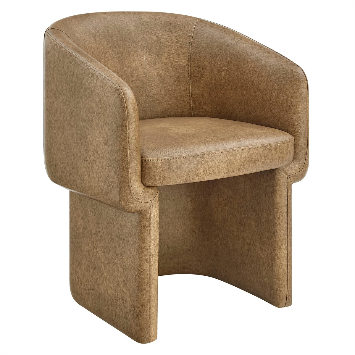 Verity Barrel Back vegan leather dining chair, tan with rounded arms on Tampa Home & Garden Store