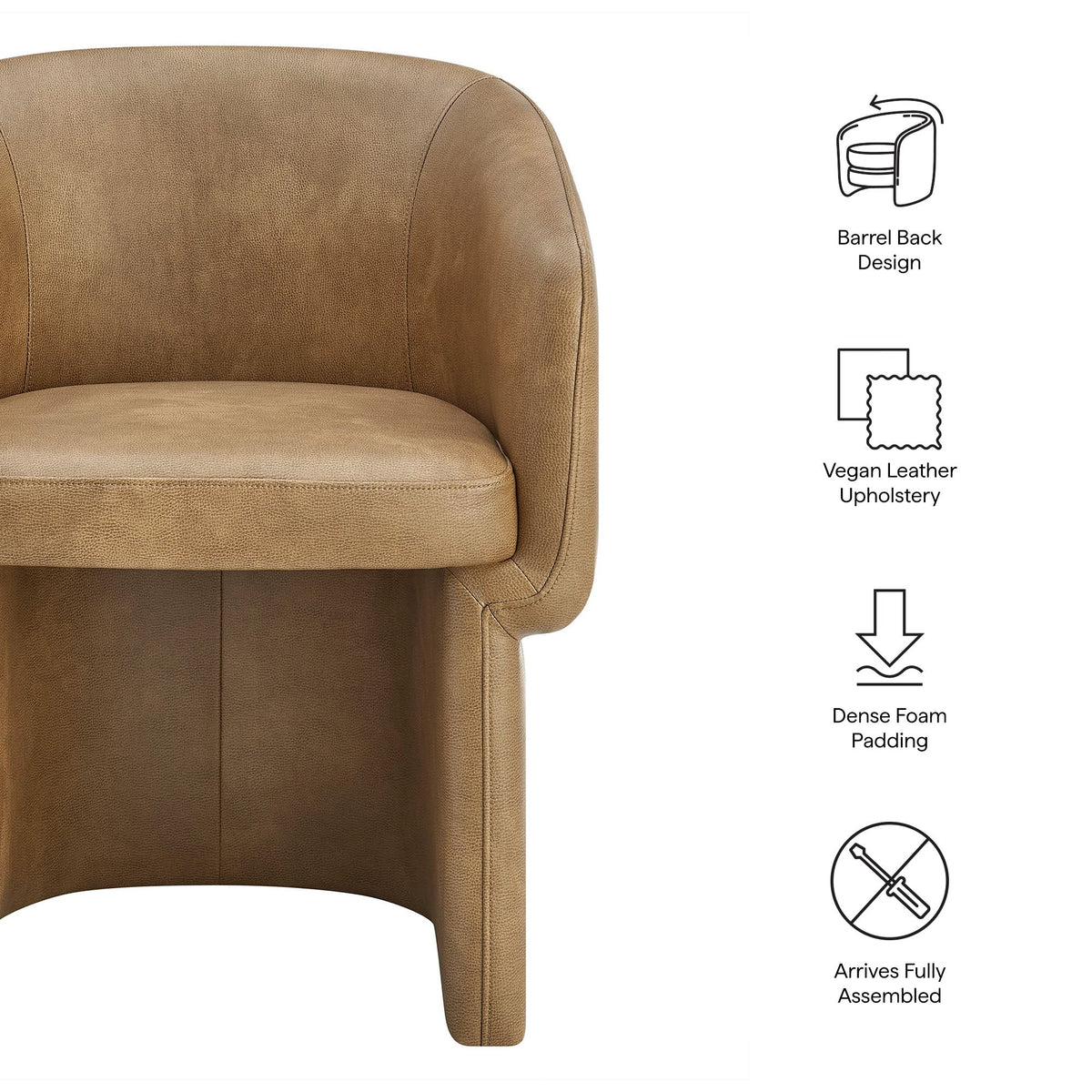 Verity Barrel Back dining chair tan vegan leather upholstery by Modway, dense foam padded seat on Tampa Home & Garden Store
