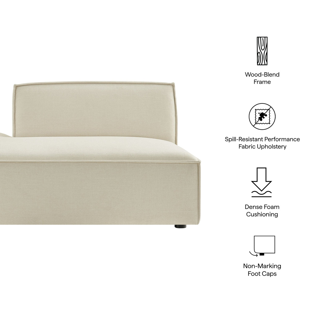 Left-facing armless modular chaise in beige Restore Performance fabric by Modway on Tampa Home & Garden Store