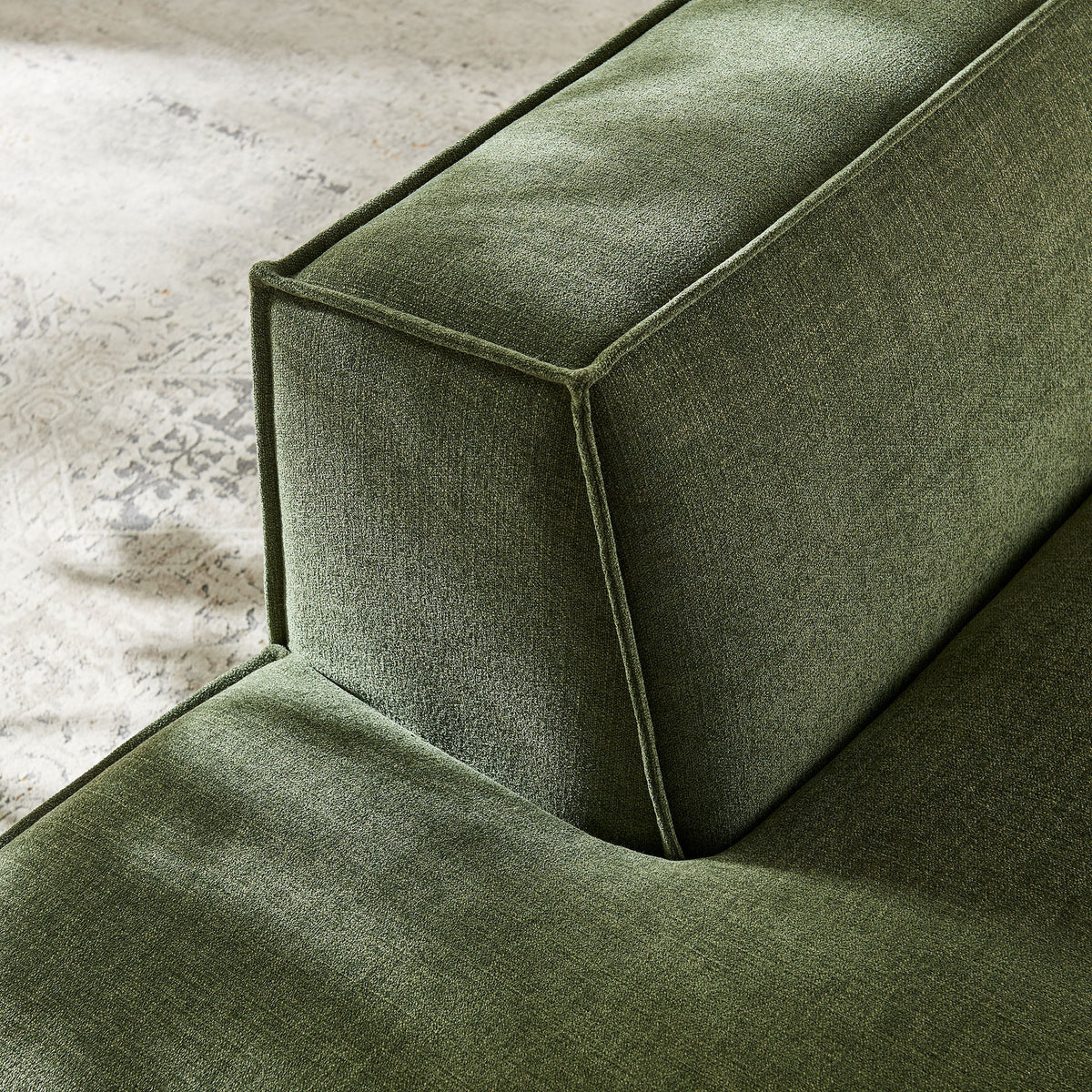 Left-facing armless modular chaise in green Restore performance fabric by HouseOfZazla on Tampa Home & Garden Store