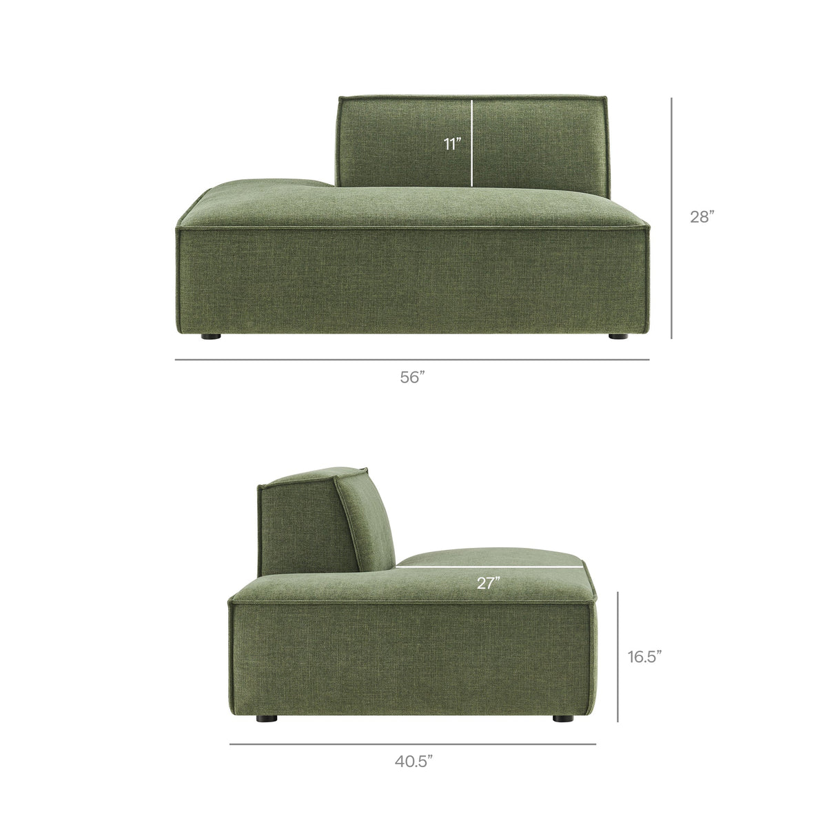 Modway Restore left-facing armless modular chaise in olive green performance fabric on Tampa Home & Garden Store