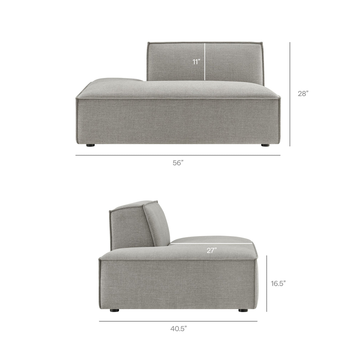 Restore Performance Fabric Upholstered Left-Facing Armless Modular Chaise by Modway in gray on Tampa Home & Garden Store