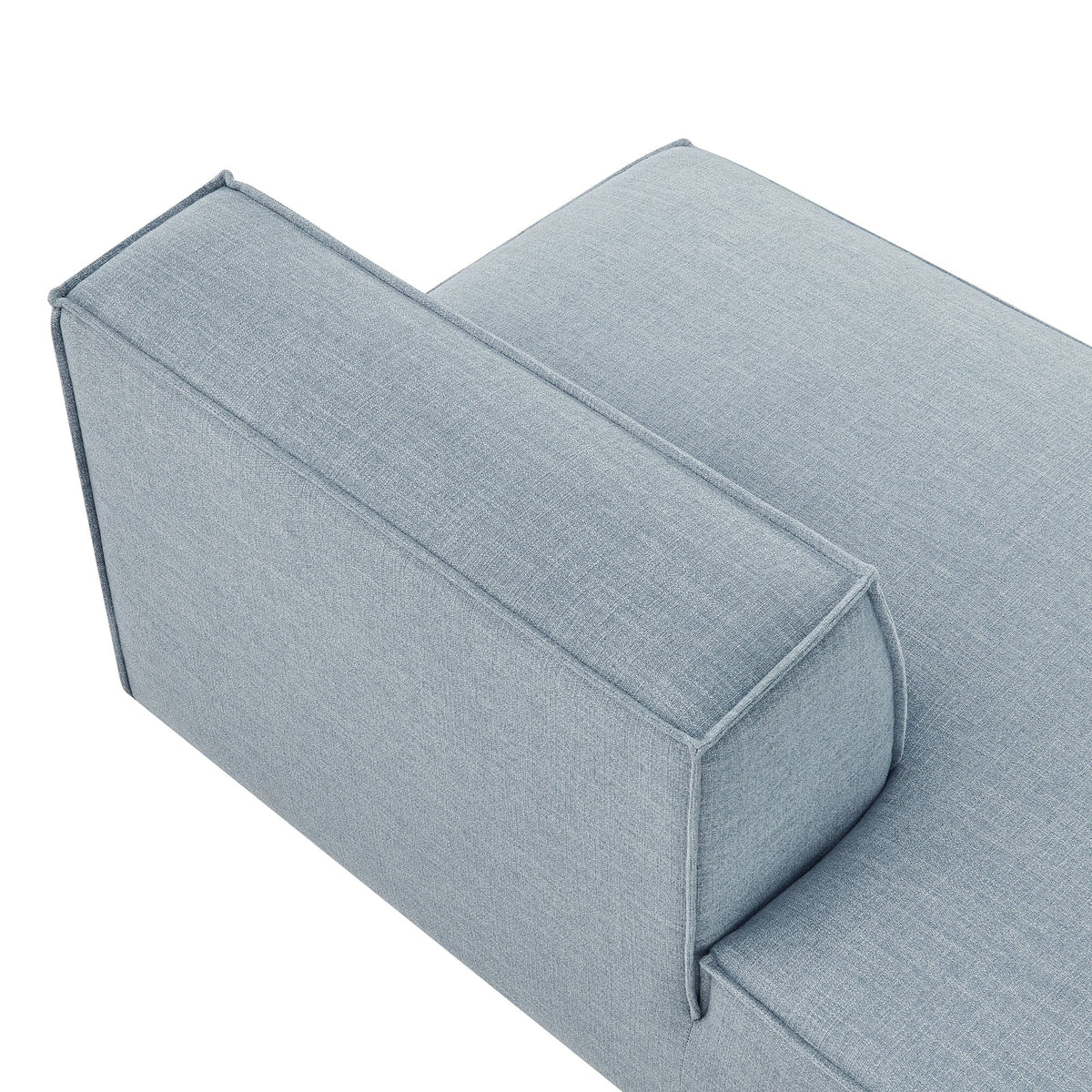 Left-facing armless modular chaise in blue-gray Restore Performance fabric with seams on Tampa Home & Garden Store