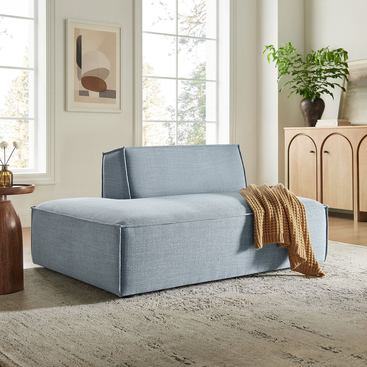 Modway Restore Performance Fabric upholstered left-facing armless modular chaise in blue-gray fabric on Tampa Home & Garden Store