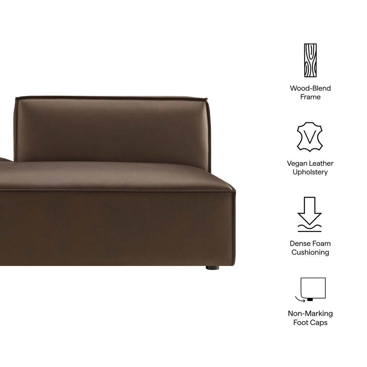 Restore vegan leather left-facing armless modular chaise brown wood-blend frame dense foam on Tampa Home & Garden Store