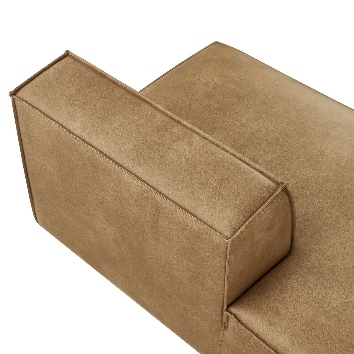 Restore vegan leather left-facing armless modular chaise in tan with stitched panels on Tampa Home & Garden Store
