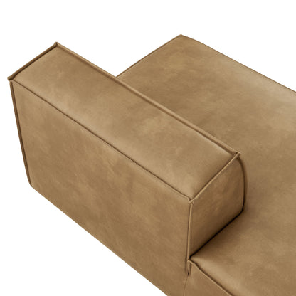 Restore vegan leather left-facing armless modular chaise in tan with stitched panels on Tampa Home & Garden Store